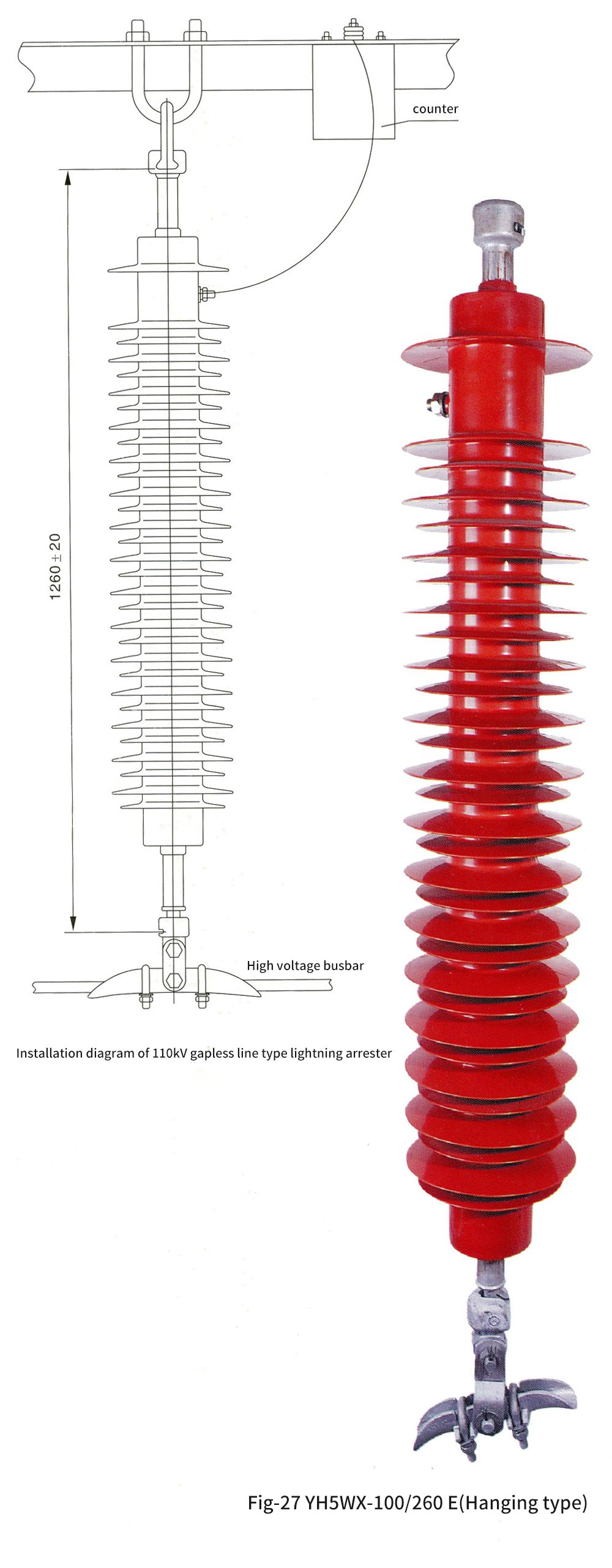 Yh5wx-100/260E Polymer Suspended Line Arrester