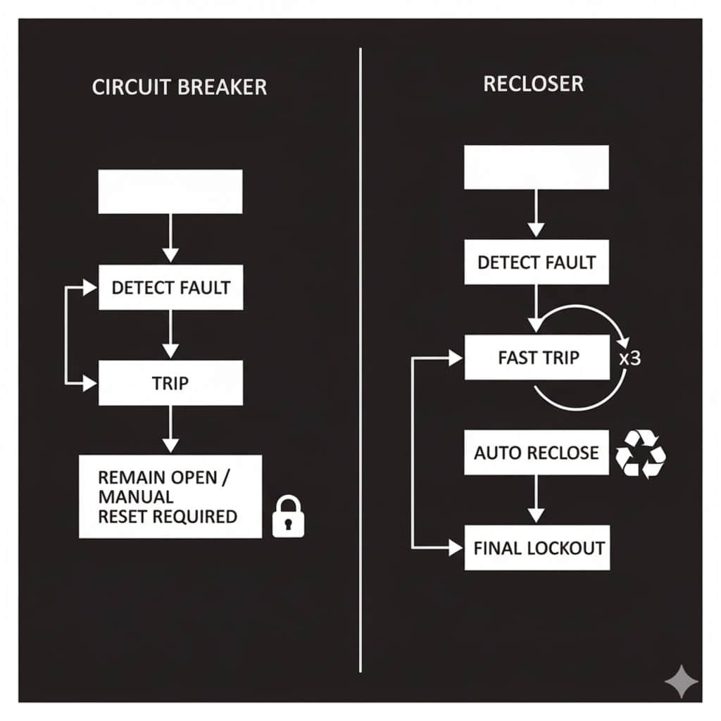 What is the difference between a breaker and a recloser?