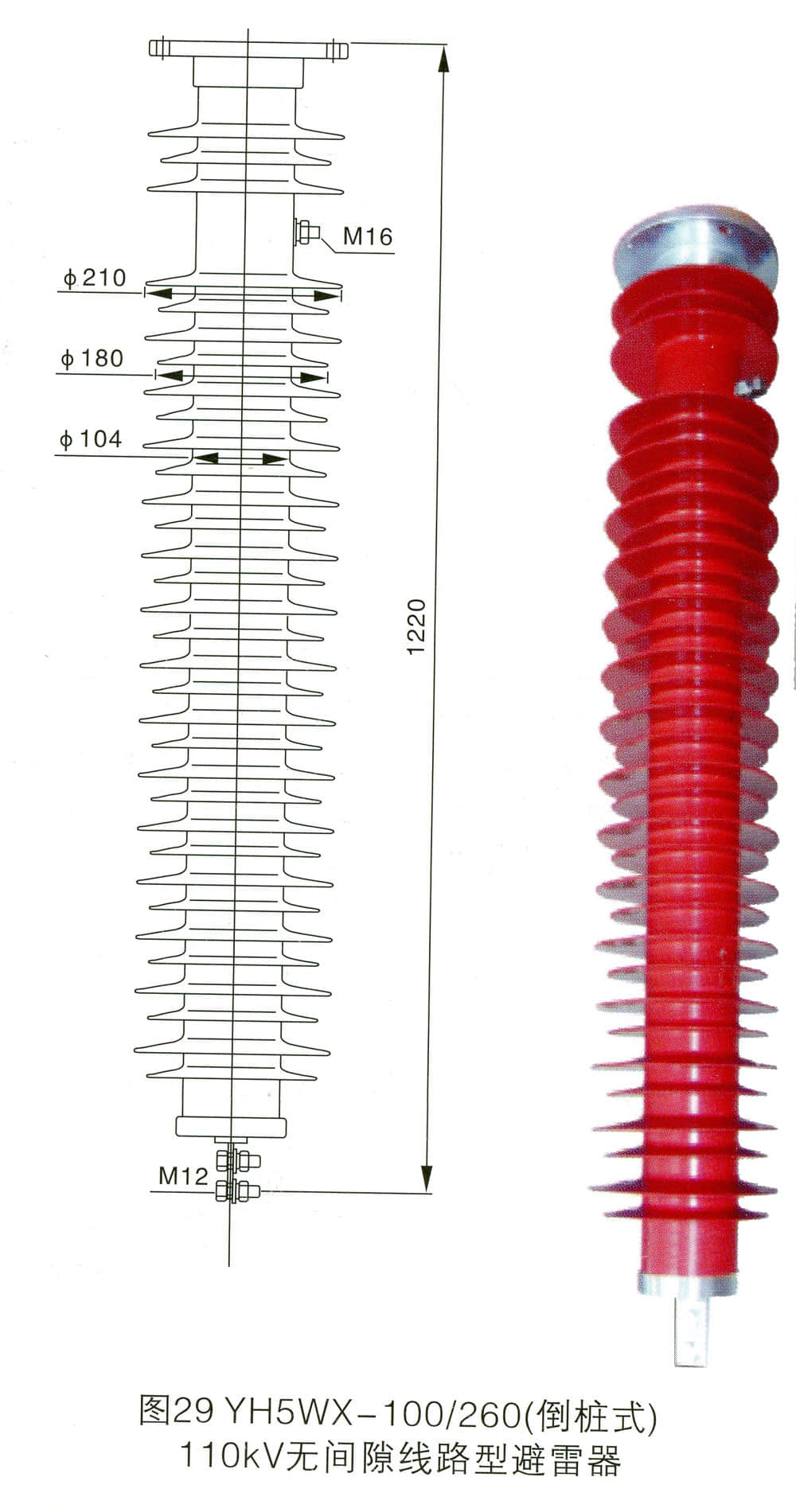 YH5WX-100/260 Inverted Type 110kV Gapless Line Arrester | Composite Jacket MOA