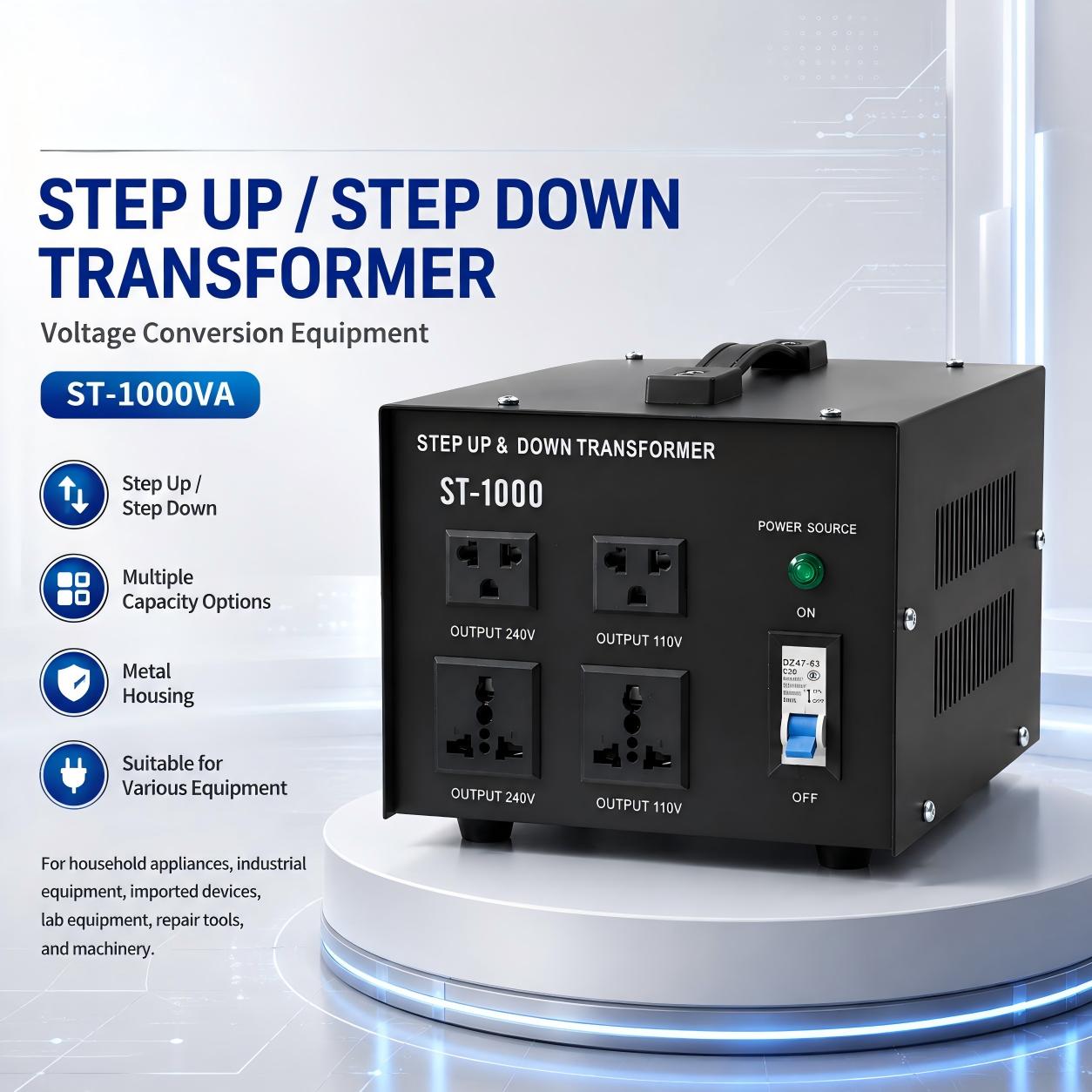 ST Series Step Up & Step Down Autotransformer (110V/240V Bidirectional Voltage Converter)